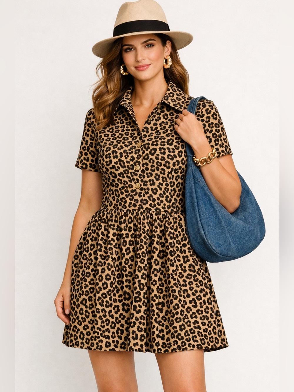 J. Crew Leopard Print Short Sleeve Mini Dress - Tan & Black size 4